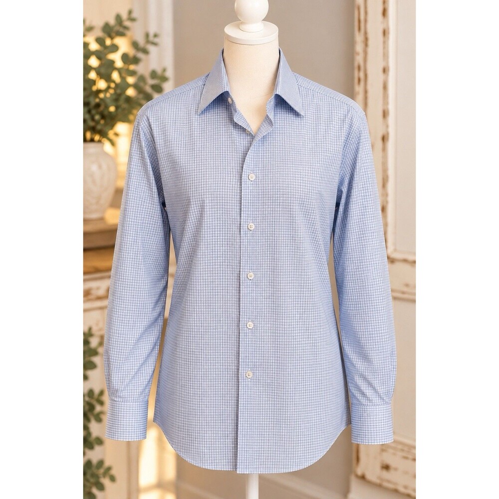 David Donahue Dress Shirt Mens 15.5 34/35 Trim White Blue Cotton Long Sleeve NEW